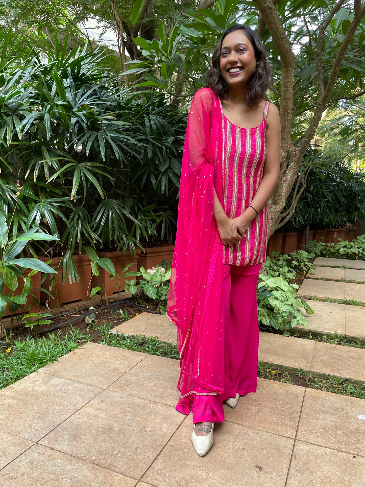 Hand embroidered rani pink sharara