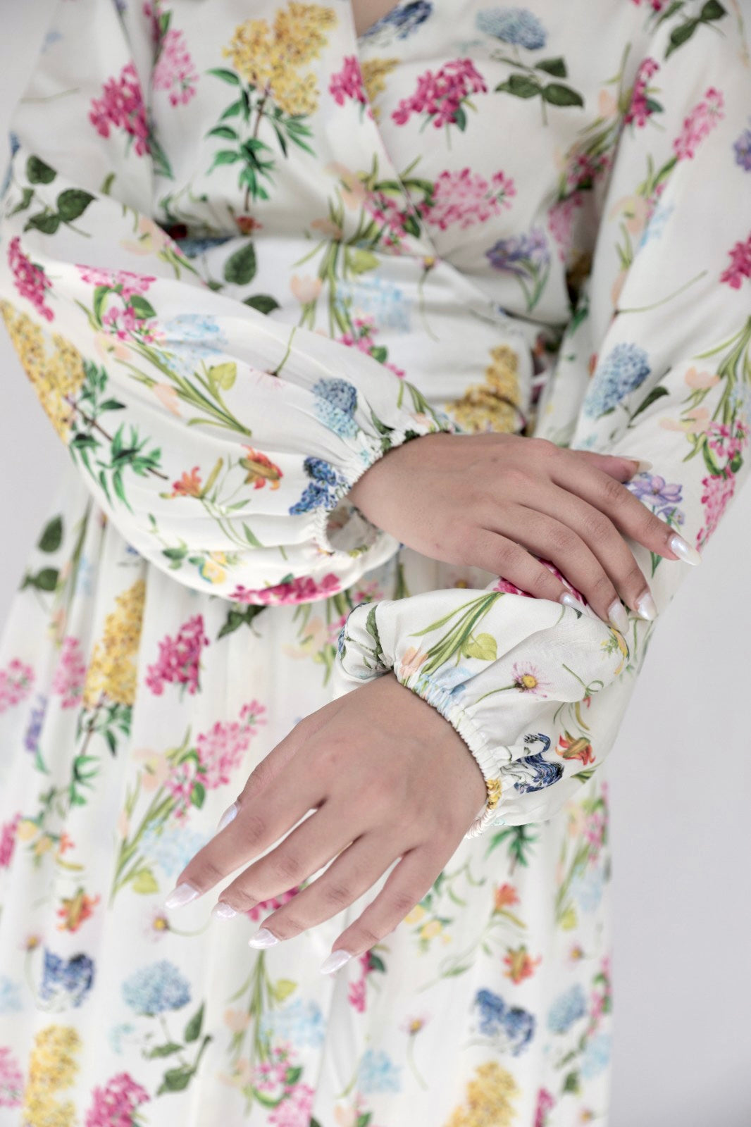 Floral printed ivory wrap kurta (with pockets) and pyjama pants