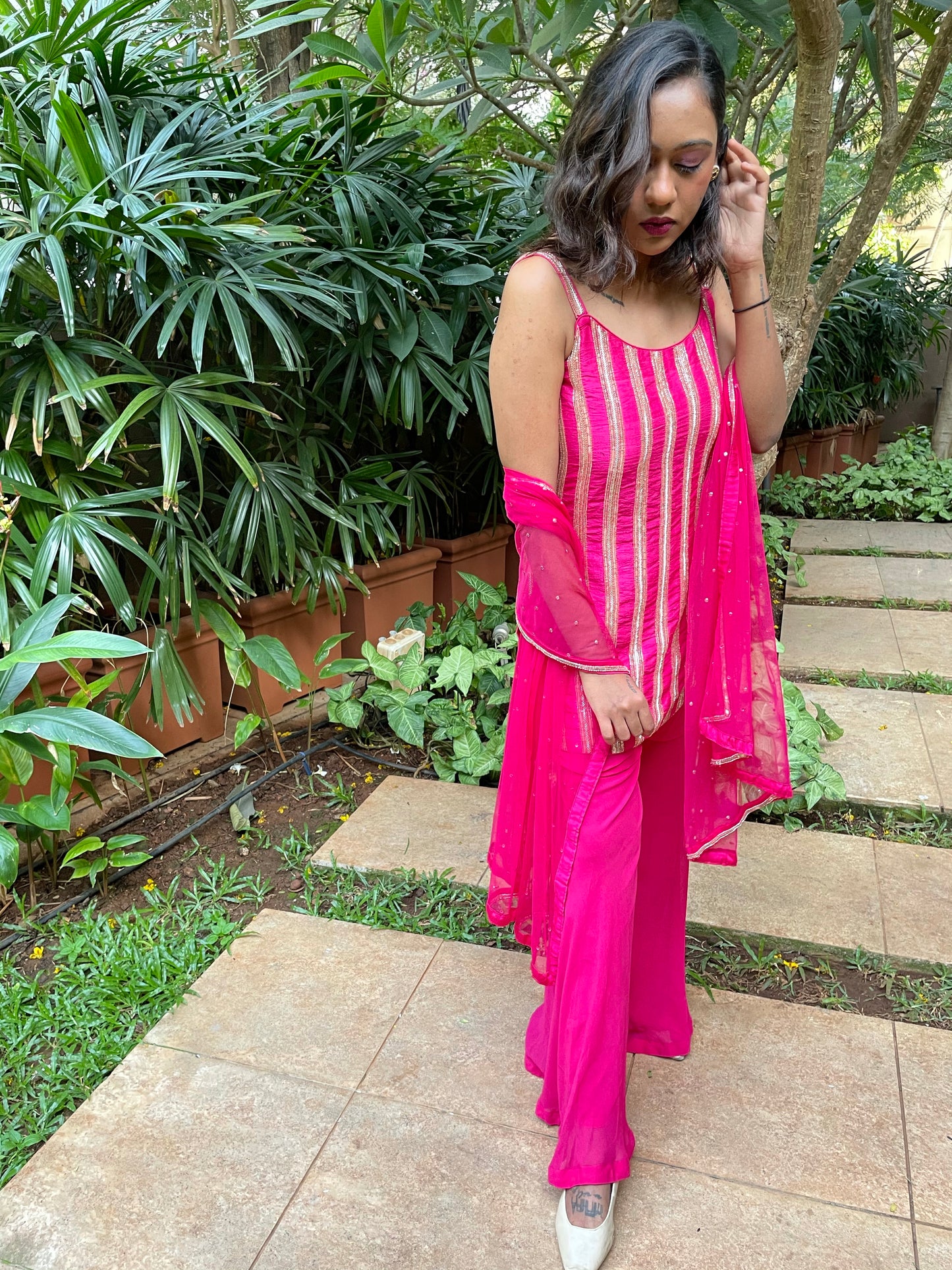 Hand embroidered rani pink sharara