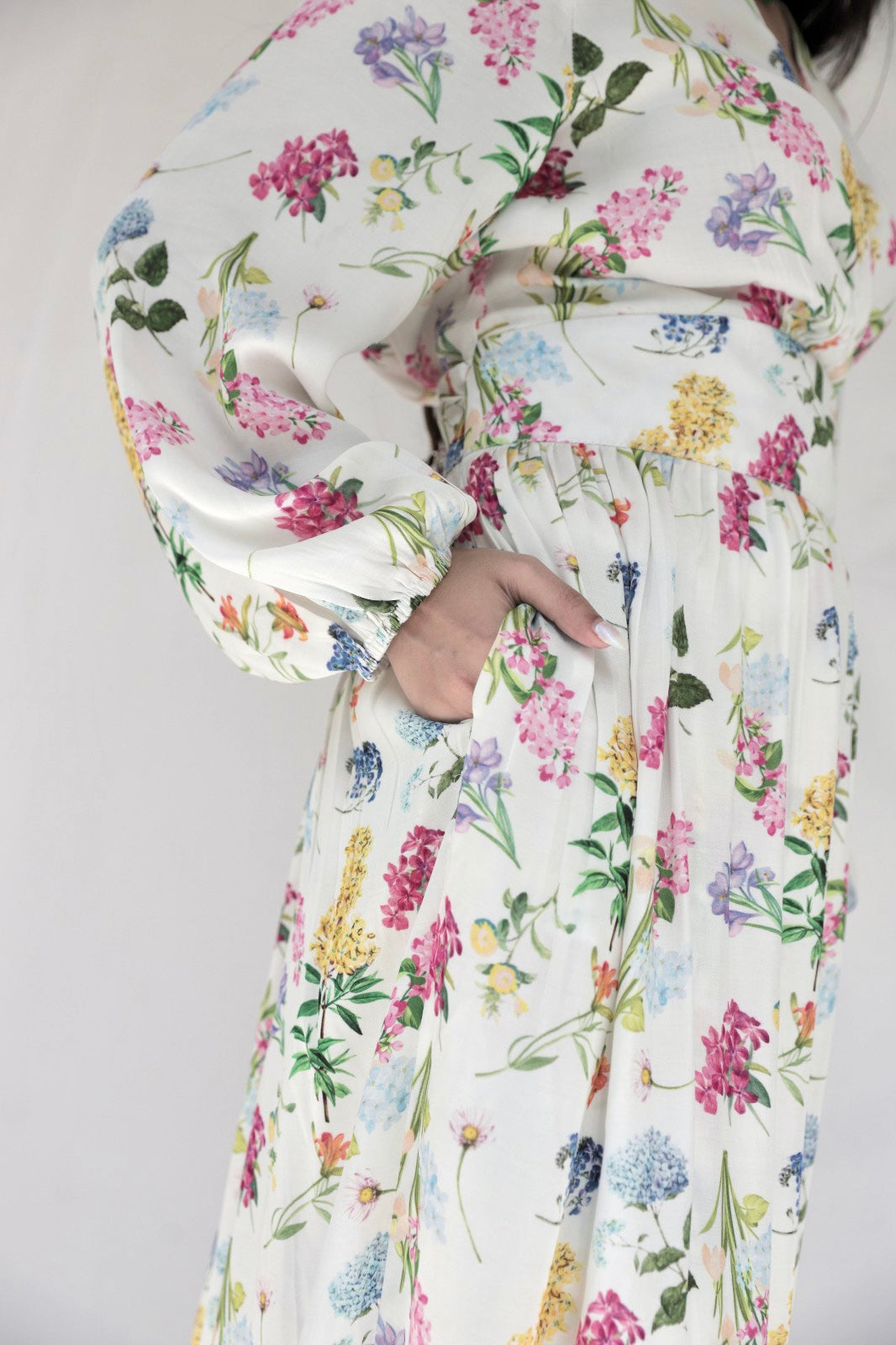 Floral printed ivory wrap kurta (with pockets) and pyjama pants