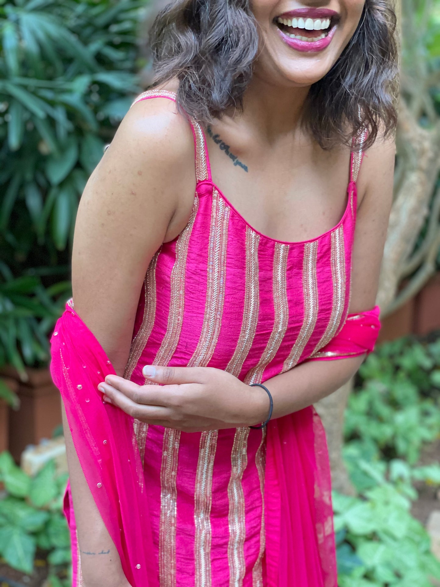 Hand embroidered rani pink sharara