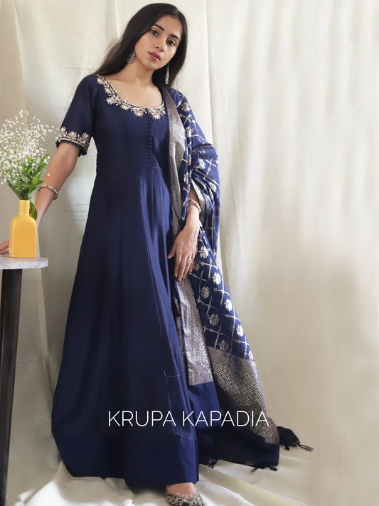 Royal blue lotus anarkali
